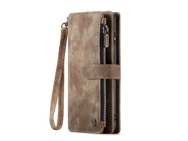 CaseMe Synthetic Leather Wallet Case with Zipper Pocket for Samsung Galaxy A15 - Desert Taupe