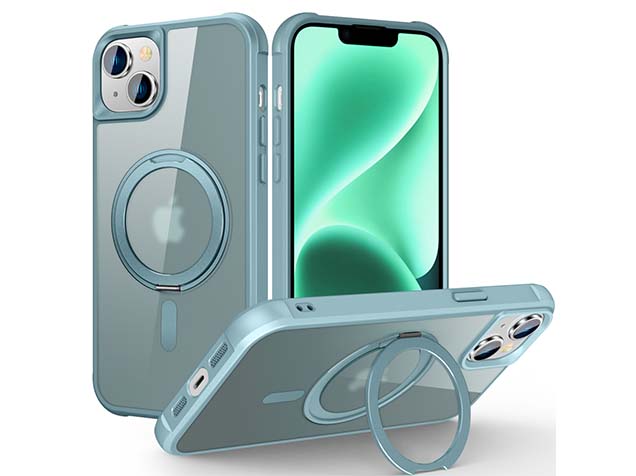Magnetic Ring Stand Case for iPhone 13 - Ice Blue Hard Case
