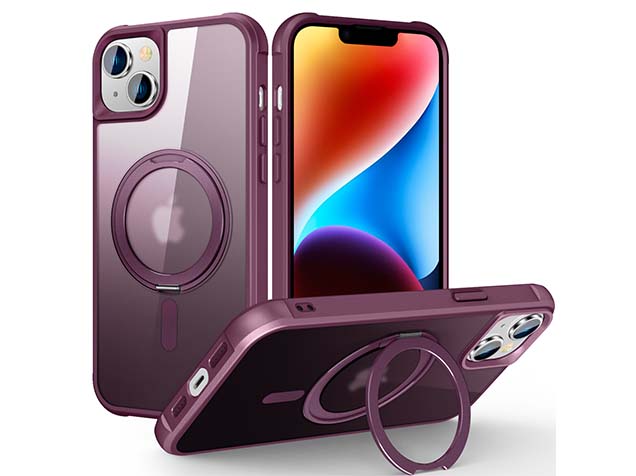 Magnetic Ring Stand Case for iPhone 13 - Burgundy Hard Case