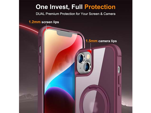 Magnetic Ring Stand Case for iPhone 13 - Burgundy