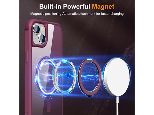 Magnetic Ring Stand Case for iPhone 14 - Burgundy