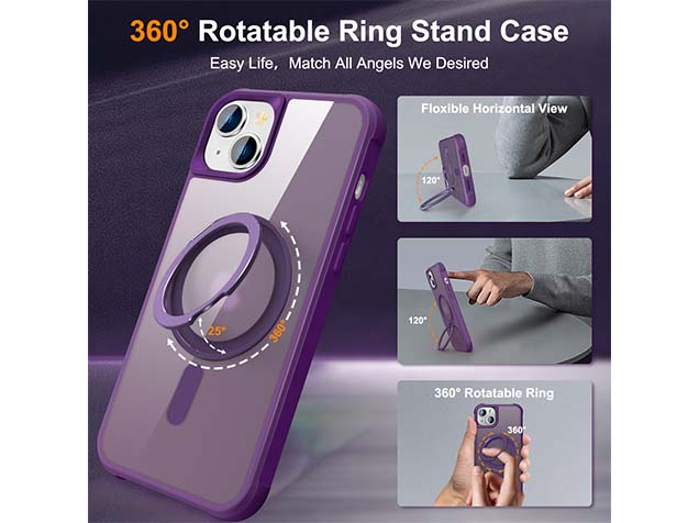 Magnetic Ring Stand Case for iPhone 14 - Purple
