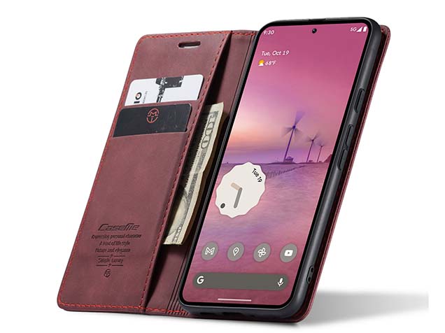 CaseMe Slim Synthetic Leather Wallet Case with Stand for Google Pixel 9 Pro XL - Burgundy