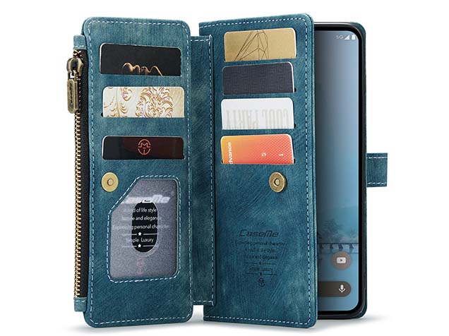 CaseMe Synthetic Leather Wallet Case with Zipper Pocket for Google Pixel 9 - Teal