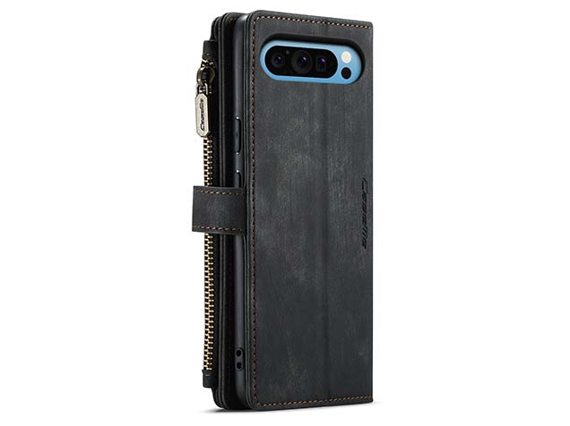CaseMe Synthetic Leather Wallet Case with Zipper Pocket for Google Pixel 9 Pro XL - Charcoal