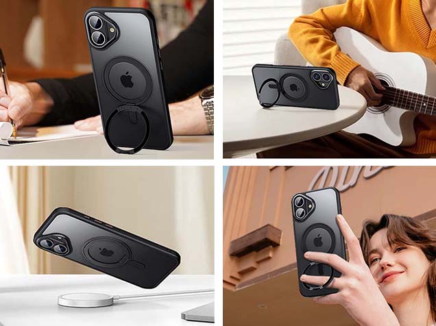 Magnetic Ring Stand Case for iPhone 16 Plus - Grey