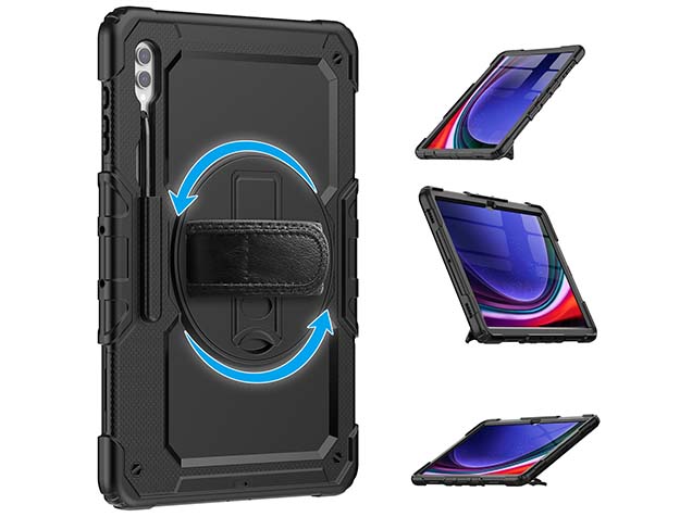 Rugged Impact Case with Strap for Samsung Galaxy Tab S10 Ultra - Classic Black