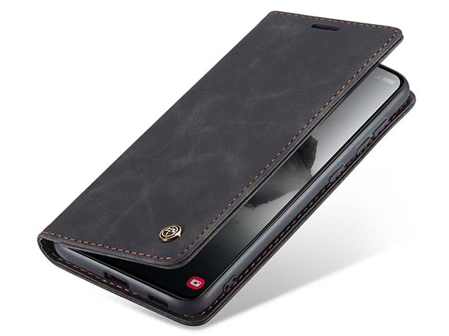 CaseMe Slim Synthetic Leather Wallet Case with Stand for Samsung Galaxy S24 FE - Charcoal Leather Wallet Case