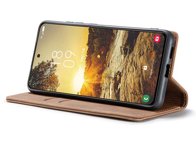 CaseMe Slim Synthetic Leather Wallet Case with Stand for Samsung Galaxy S24 FE - Tan