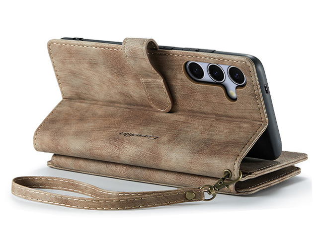 CaseMe Synthetic Leather Wallet Case with Zipper Pocket for Samsung Galaxy S25 - Desert Taupe