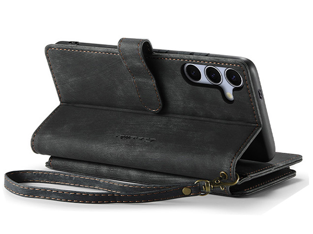 CaseMe Synthetic Leather Wallet Case with Zipper Pocket for Samsung Galaxy S25 - Charcoal