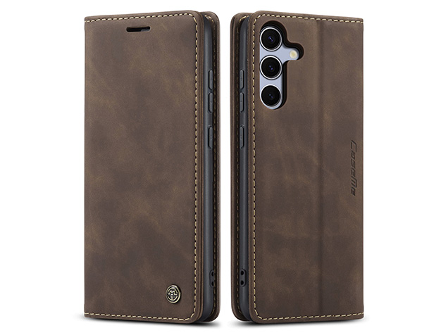 CaseMe Slim Synthetic Leather Wallet Case with Stand for Samsung Galaxy S25 - Chocolate