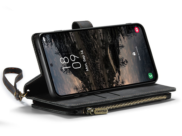 CaseMe Synthetic Leather Wallet Case with Zipper Pocket for Samsung Galaxy S25 Ultra - Charcoal