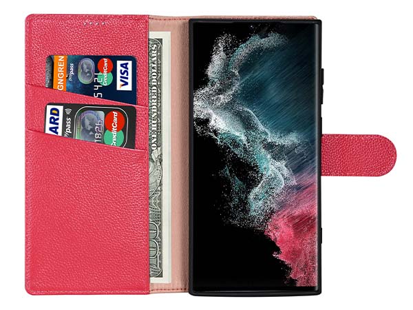 Premium Leather Wallet Case for Samsung Galaxy S25 Ultra - French Rose