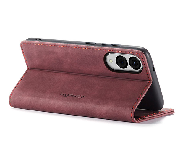 CaseMe Slim Synthetic Leather Wallet Case with Stand for Samsung Galaxy S25 Edge - Burgundy