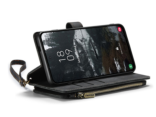 CaseMe Synthetic Leather Wallet Case with Zipper Pocket for Samsung Galaxy S25 Edge - Charcoal