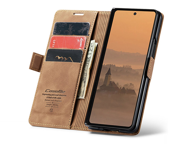 CaseMe Synthetic Leather Wallet Case with Stand for Galaxy Z Fold7 - Tan