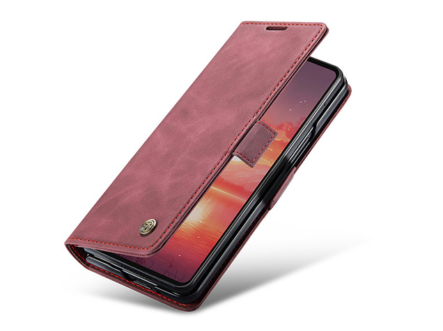 CaseMe Synthetic Leather Wallet Case with Stand for Galaxy Z Fold7 - Burgundy Leather Wallet Case