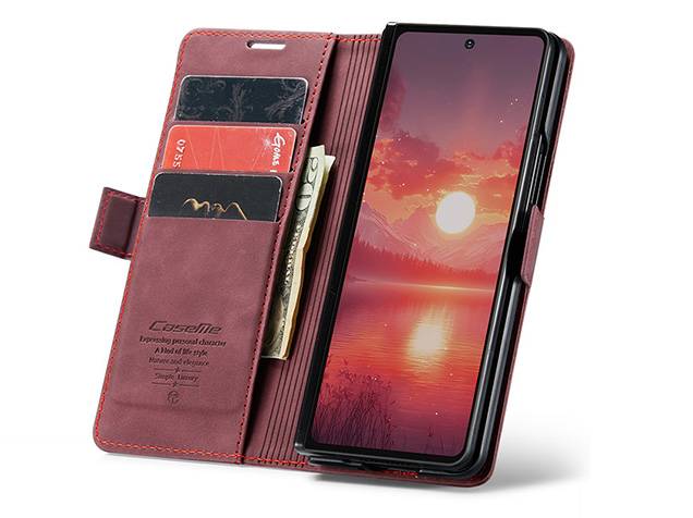 CaseMe Synthetic Leather Wallet Case with Stand for Galaxy Z Fold7 - Burgundy