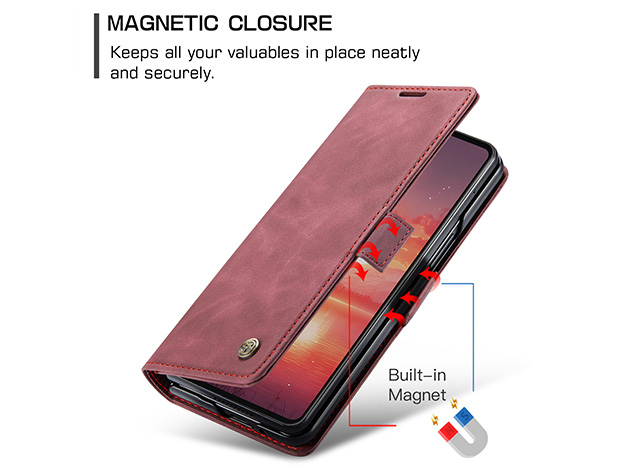 CaseMe Synthetic Leather Wallet Case with Stand for Galaxy Z Fold7 - Burgundy
