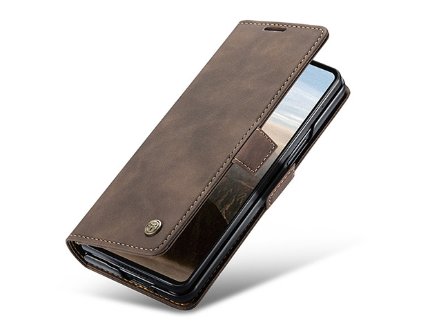 CaseMe Synthetic Leather Wallet Case with Stand for Galaxy Z Fold7 - Chocolate Leather Wallet Case