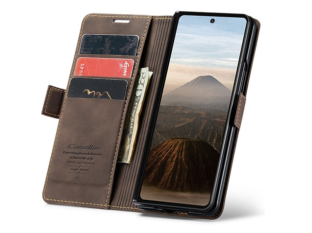 CaseMe Synthetic Leather Wallet Case with Stand for Galaxy Z Fold7 - Chocolate