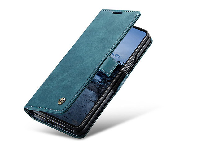 CaseMe Synthetic Leather Wallet Case with Stand for Galaxy Z Fold7 - Teal Leather Wallet Case