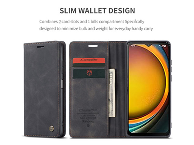 CaseMe Slim Synthetic Leather Wallet Case with Stand for Samsung Galaxy XCover7 Pro - Charcoal