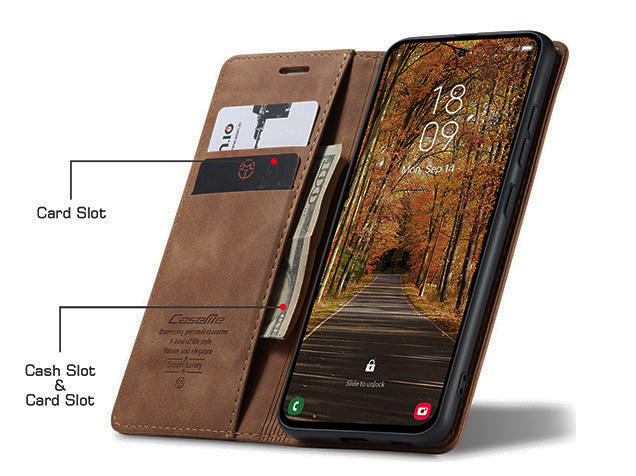 CaseMe Slim Synthetic Leather Wallet Case with Stand for Samsung Galaxy S25 Edge - Tan