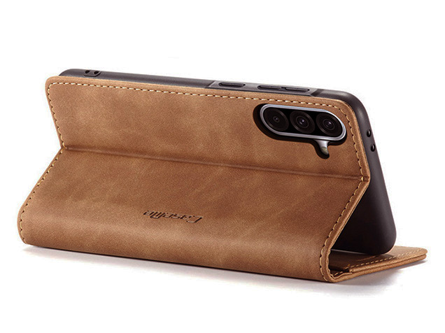 CaseMe Slim Synthetic Leather Wallet Case with Stand for Samsung Galaxy A56 - Tan
