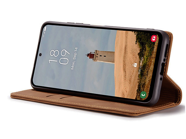 CaseMe Slim Synthetic Leather Wallet Case with Stand for Samsung Galaxy A56 - Tan