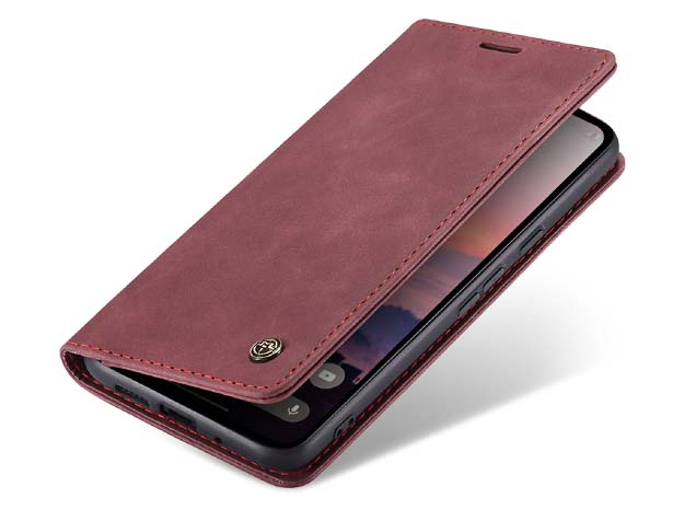 CaseMe Slim Synthetic Leather Wallet Case with Stand for Google Pixel 10 - Burgundy Leather Wallet Case