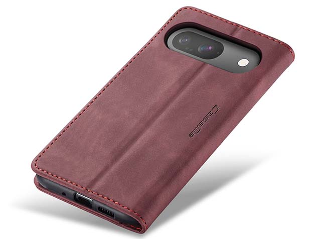 CaseMe Slim Synthetic Leather Wallet Case with Stand for Google Pixel 10 - Burgundy