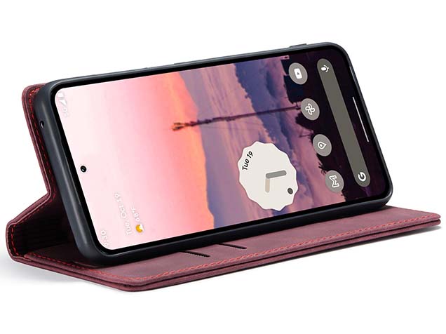 CaseMe Slim Synthetic Leather Wallet Case with Stand for Google Pixel 10 - Burgundy