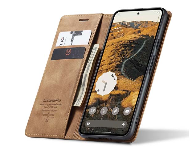 CaseMe Slim Synthetic Leather Wallet Case with Stand for Google Pixel 10 Pro - Tan