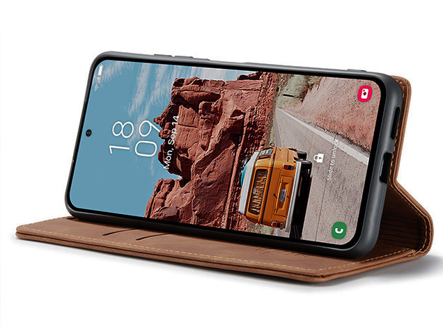 CaseMe Slim Synthetic Leather Wallet Case with Stand for Samsung Galaxy S25 - Tan