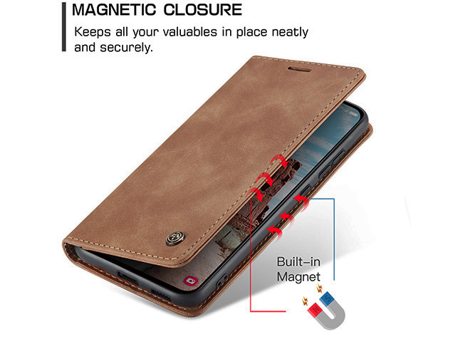 CaseMe Slim Synthetic Leather Wallet Case with Stand for Samsung Galaxy S25 - Tan