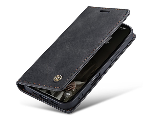 CaseMe Slim Synthetic Leather Wallet Case with Stand for iPhone 17 - Charcoal Leather Wallet Case