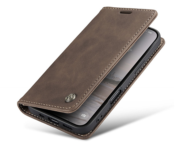 CaseMe Slim Synthetic Leather Wallet Case with Stand for iPhone 17 - Chocolate Leather Wallet Case