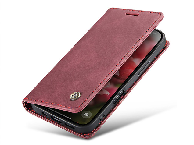 CaseMe Slim Synthetic Leather Wallet Case with Stand for iPhone 17 - Burgundy Leather Wallet Case