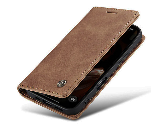 CaseMe Slim Synthetic Leather Wallet Case with Stand for iPhone 17 - Tan Leather Wallet Case