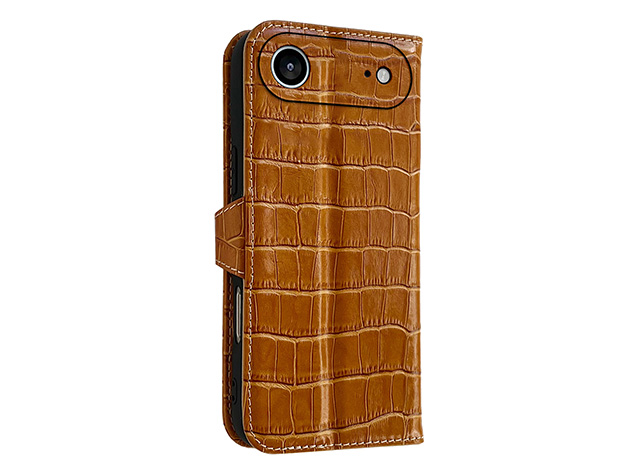 Crocodile Patterned Top-Grain Leather Wallet Case for iPhone Air - Tan Leather Wallet Case