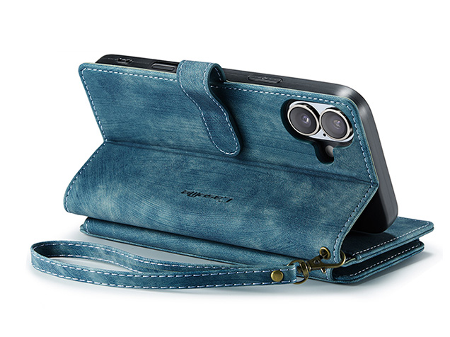 CaseMe Synthetic Leather Wallet Case with Zipper Pocket for iPhone 17 - Teal Leather Wallet Case