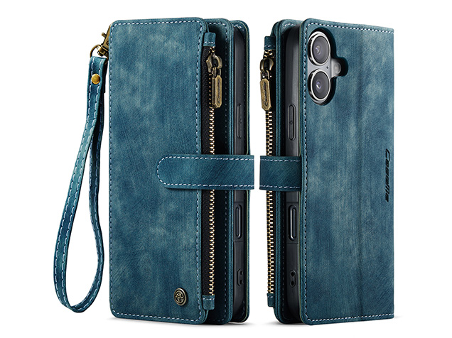 CaseMe Synthetic Leather Wallet Case with Zipper Pocket for iPhone 17 - Teal