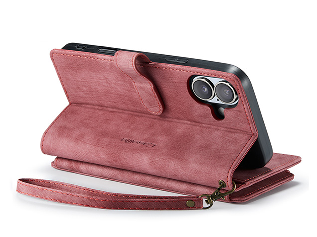 CaseMe Synthetic Leather Wallet Case with Zipper Pocket for iPhone 17 - Blush Leather Wallet Case