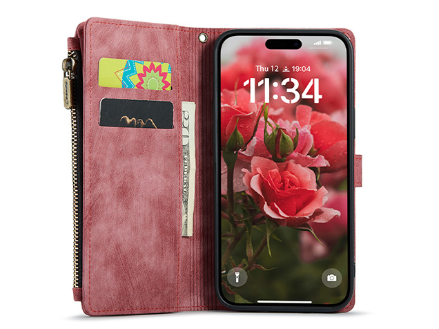 CaseMe Synthetic Leather Wallet Case with Zipper Pocket for iPhone 17 - Blush