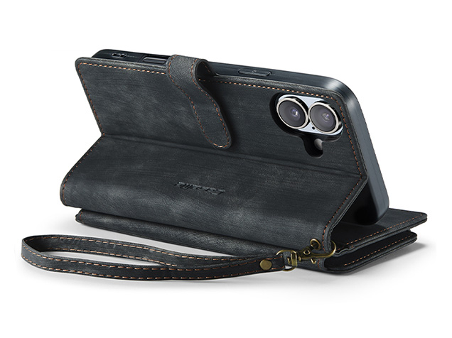 CaseMe Synthetic Leather Wallet Case with Zipper Pocket for iPhone 17 - Charcoal Leather Wallet Case