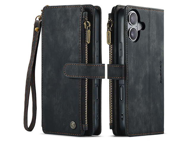 CaseMe Synthetic Leather Wallet Case with Zipper Pocket for iPhone 17 - Charcoal