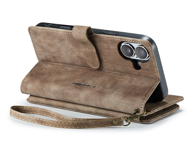 CaseMe Synthetic Leather Wallet Case with Zipper Pocket for iPhone 17 - Dessert Taupe Leather Wallet Case