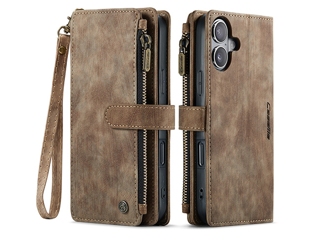 CaseMe Synthetic Leather Wallet Case with Zipper Pocket for iPhone 17 - Dessert Taupe